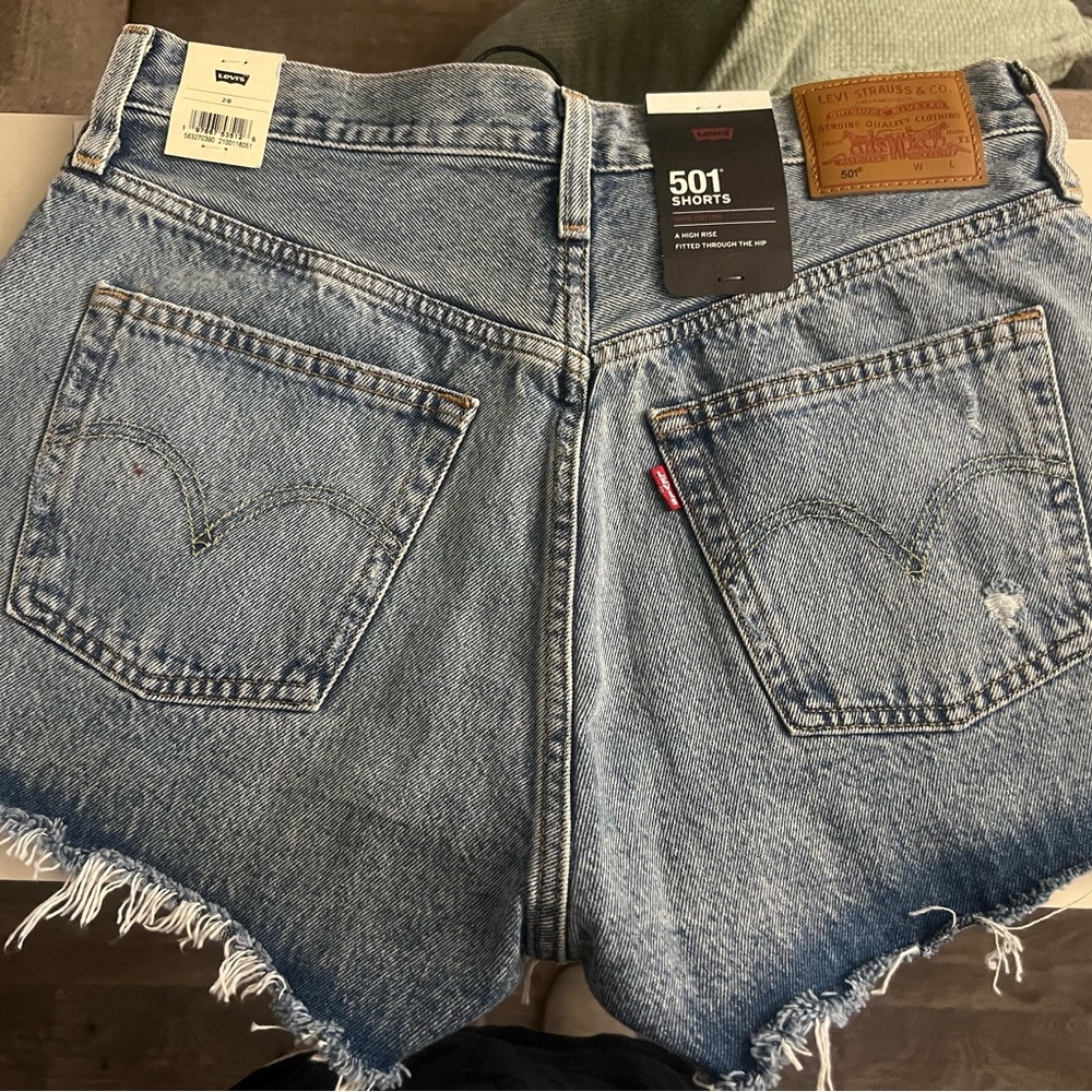 Levi's Blue Jean Shorts with Distressed Hem
